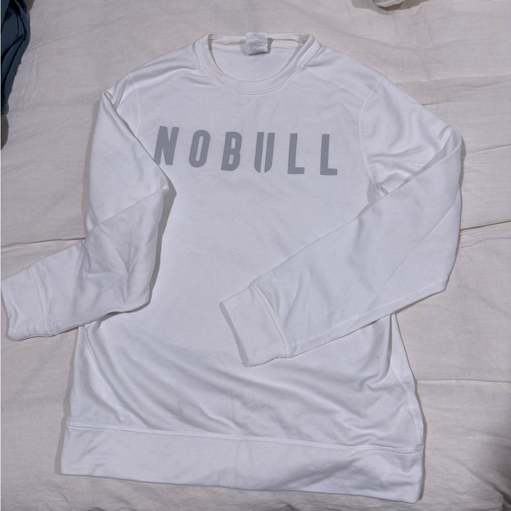 NOBULL White Crewneck Sweater with Gray Logo